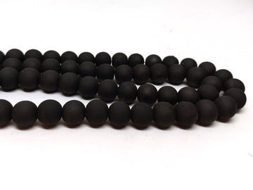 BD716 - 40 Beads - 10mm Black Rubberized Glass Round Beads - 15.7" strand - Approx 40 beads per strand - Hole Size: 1.3mm