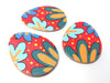 P2068 - 6 pcs. Red Faux Leather Dangle Charms Pendants - Egg Teardrop - Easter - 51mm (2") - Double-Sided - Flowers