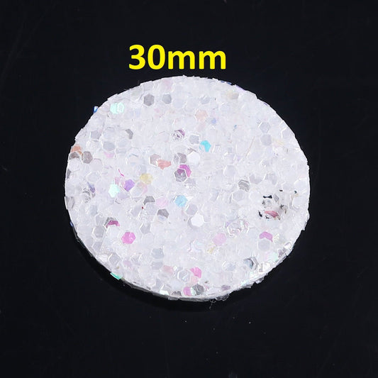 CA944 - 10 pcs. White Multicolor AB Glitter Faux Leather Dangle Charms Pendants - Circle - 30mm (1.18") - Double-Sided