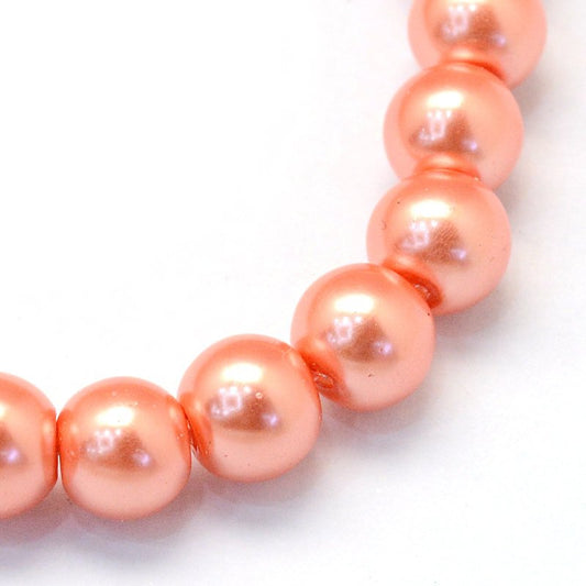 BD272 - 6mm Coral Melon Glass Pearl Imitation Round Beads - 32 inch strand - Approx. 140 pieces per strand