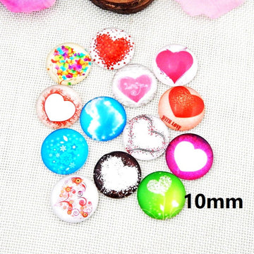 CA972 - 10 pcs Assortment of Circle Heart Glass Round Dome Seals Tiles Cabochons - 10mm - Set 2