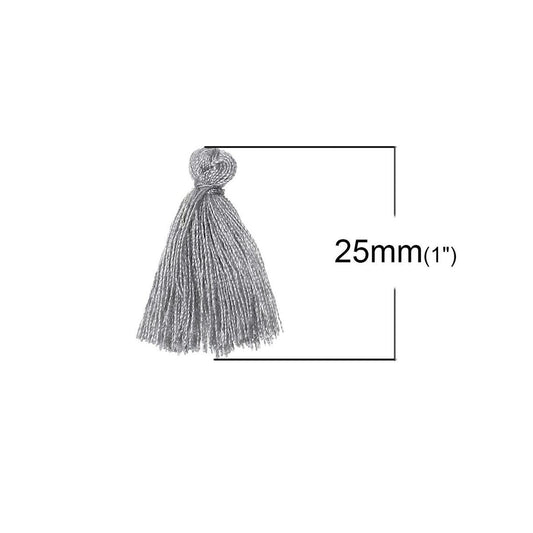 P2205 - 10 pcs. Assortment of Cotton Tassel Pendants - 25mm - 1 inch - Pink, Khaki, Beige, Brown, Grey, Gray