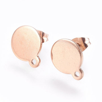 E510 - 10 pcs. (5 pairs) 304 Stainless Steel Rose Gold Earring Posts/Bases/Studs/Settings - 12.5mm x 10mm - 10mm Diameter - Hole Size: 1.4mm