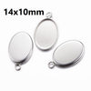P2016 - 10 pcs. 304 Stainless Steel Oval Bezel Cabochon Pendant Tags Trays - 14mm x 10mm Glue Pad - Setting - Silver Tone - Tarnish Resistant!