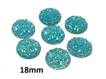 CA874 - 10 pcs Druzy Resin Embellishment Cabochons Aqua Blue Multicolor - 18mm - Dome Style
