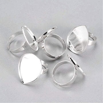 RB038 - 10 pcs. Silver Plated ADJUSTABLE Cabochon Setting Bezel RING bases settings - Ring Size 8 US - Glue Pad - 25mm x 18mm - Teardrop - 25x18mm