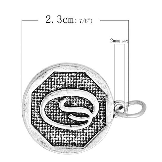 P105 - 4 pcs. Antique Silver LARGE Letter "O" Alphabet Letter Charm Pendant - 23mm x 20mm - Stamped Design