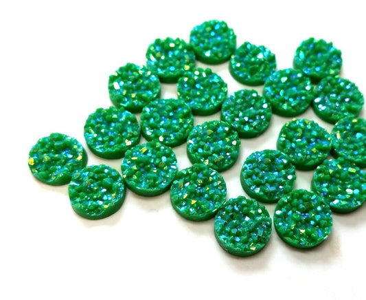 CA989 - 10 pcs Druzy Resin Embellishment Cabochons Emerald Green Multicolor AB - 10mm