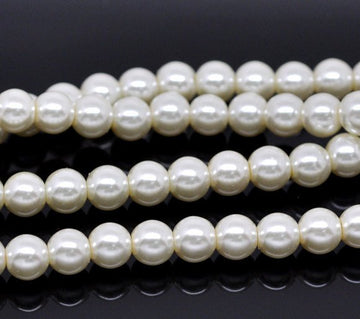 BD096 - 8mm Ivory Glass Pearl Imitation Round Beads - 32 inch strand