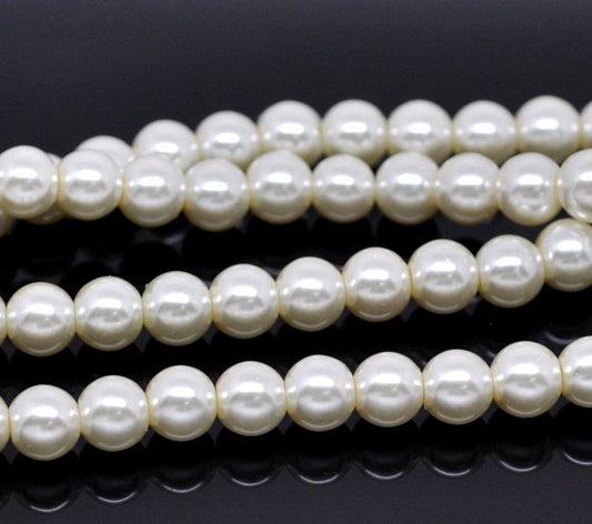 BD096 - 8mm Ivory Glass Pearl Imitation Round Beads - 32 inch strand