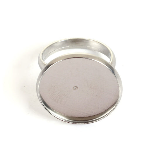 RB031 - 1 pc. 304 Stainless Steel Cabochon Setting Bezel RING bases - Ring Size 7 US - Glue Pad 20mm - Hypoallergenic! Tarnish Resistant!