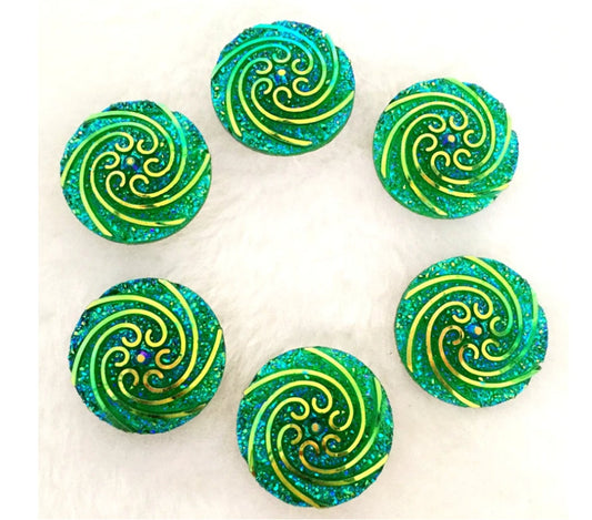 CA998 - 10 pcs Green Resin Embellishment Swirl Textured Cabochons Multicolor - 22mm (0.86 inch)