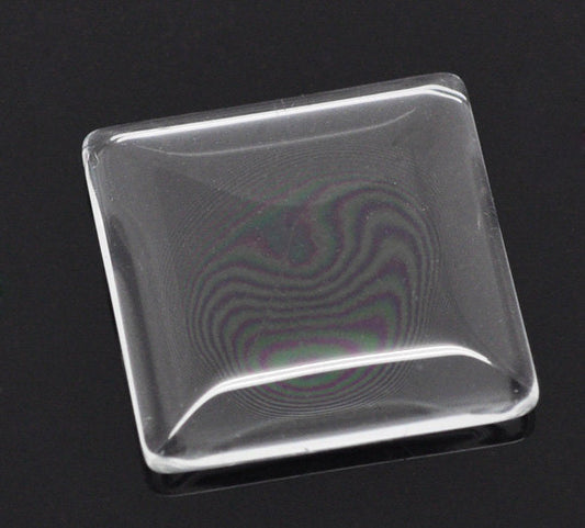 CA765 - 10 pcs. Square Clear Glass Dome Seals Tiles - 25mm (1 in) - THICK