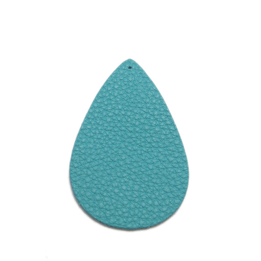 P1196 - 10 pcs. Blue Green Teal Faux Leather Dangle Charms Pendants - Teardrop - 55mm (2.2") - Great for Light Earrings or Dangles! Single-Sided