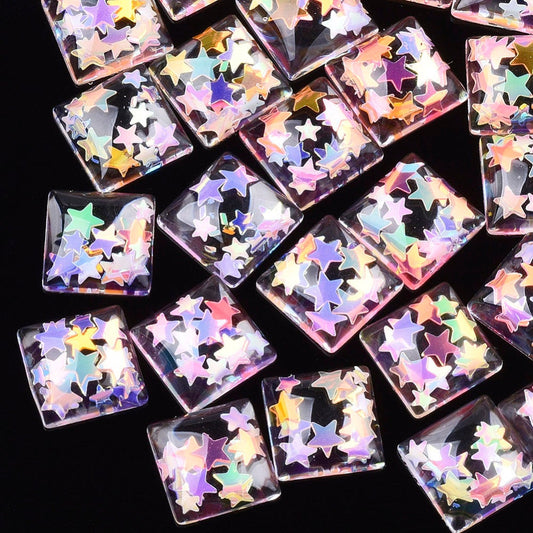 CA775 - 10 pcs Druzy Resin Embellishment Cabochons Glitter - 12mm (1/2 in) - Square - Stars