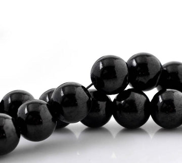 BD625 - 12mm Black Glass Pearl Imitation Round Beads - 16 1/4 inch strand (Approx. 34 Beads)