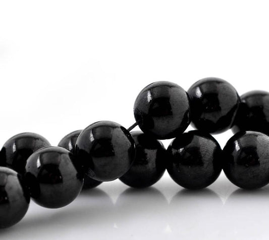 BD625 - 12mm Black Glass Pearl Imitation Round Beads - 16 1/4 inch strand (Approx. 34 Beads)