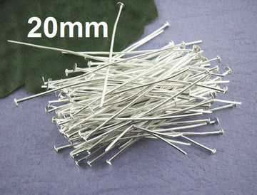 A053 - 100 pcs. Silver Plated Flat Head Pins - 20mm - 21 Gauge