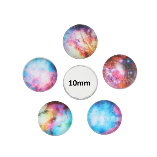 CA725 - 10 pcs Circle Galaxy Universe Glass Round Dome Seals Tiles Cabochons - 10mm - Assortment - 5 Designs