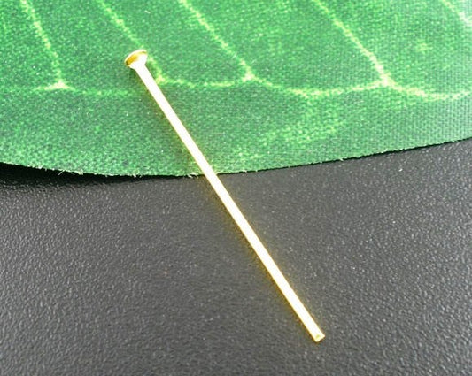 A022 - 100 pcs. Gold Plated Flat Head Pins - 16mm - 21 Gauge