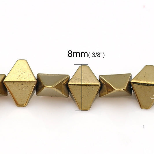 BD391 - 72 pcs. - 8mm Light Gold Hematite Bicone Beads - 15 inch strand - Hole - 8mm x 4mm