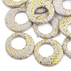 P402 - 4 pcs. Gray and Gold Raffia Dangle Charms Pendants - Circle Hoop Weave - 44mm (1.73") - Great for Earrings or Dangles!