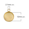 P1015 - 10 pcs. Gold Plated Circle Round Bezel Cabochon Pendant Tags Trays - 12mm Glue Pad - 18x14mm - Single Loop - Made of Copper!