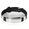 B089 - 1pc. Black Smooth Silicone Bracelet with 304 Stainless Steel Silver Tone Rectangle Stamping Blank - 8 7/8 in (22.7 cm)