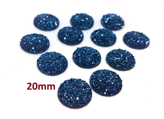 CA620 - 10 pcs Druzy Resin Embellishment Cabochons Dark Blue - 20mm - Dome Style