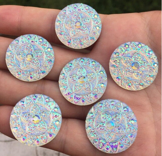CA1032 - 12 pcs Assortment of Resin Embellishment Floral Textured Cabochons Multicolor - 25mm (1 inch)