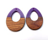 P1197 - 4 pcs. Purple Resin and Wood Teardrop Flat Pendant - 38mm x 28mm - (1.5" x 1.1") - LARGE - Great for Earrings and Necklaces!