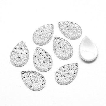 CA741 - 10 pcs Druzy Resin Embellishment Cabochons Clear White Silver- 18mm x 13mm - Shimmer Style - Teardrop