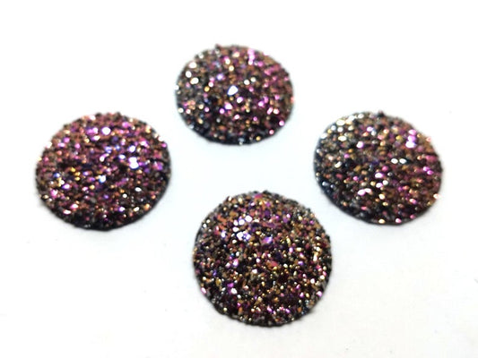 RC0004 - 4 pcs Druzy Resin Embellishment Cabochons Magenta Pink Gold - 30mm (1.18 inch) - Dome Style