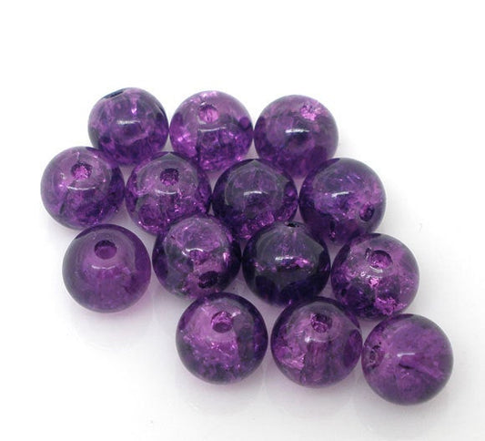 BD665 - 200 pcs Purple Crackle Glass Beads, 6mm - Hole Size: 1mm