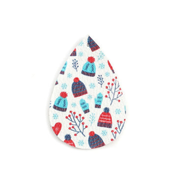 P2057 - 10 pcs. White Faux Leather Dangle Charms Pendants - Teardrop - Christmas - 56mm (2.2") - Great for Light Earrings or Dangles! Double-Sided