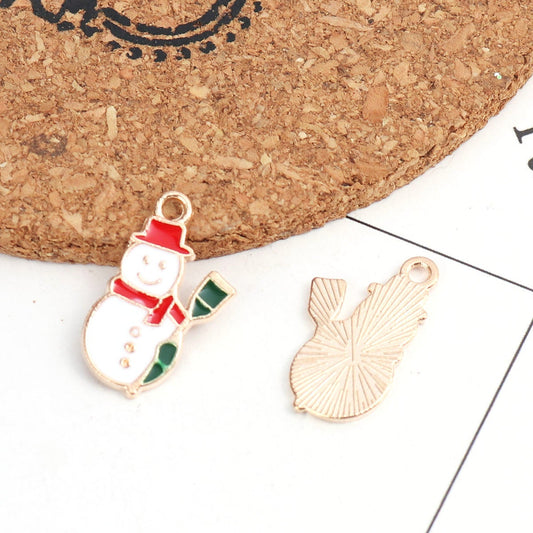P1113 - 10 pcs. Gold Plated Enamel Snowman Christmas Charms Pendants - 21mm x 13mm - Hole Size: 1.4mm