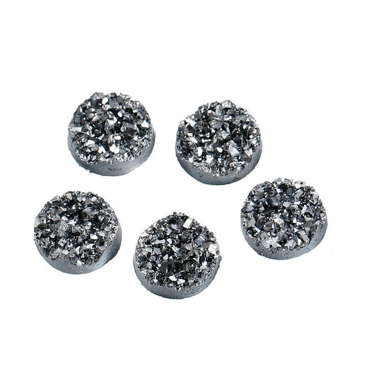 CA844 - 10 pcs Druzy Resin Embellishment Cabochons Dark Charcoal Silver AB - 12mm