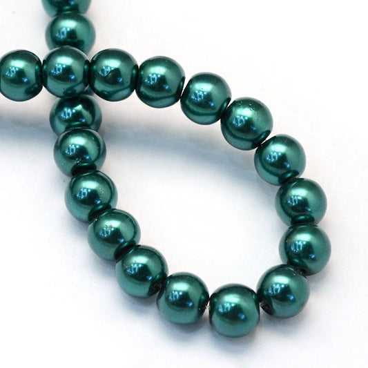 BD200 - 12mm Dark Green Blue Glass Pearl Imitation Round Beads - 16 inch strand - Approx. 35 Beads - Hole Size: 1.5mm