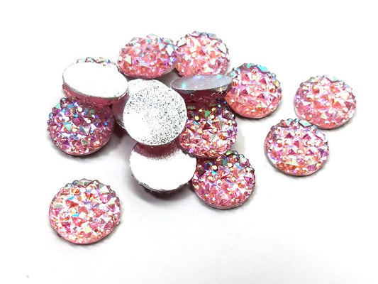 CA122 - 10 pcs Druzy Resin Embellishment Cabochons Light Pink Blush Multicolor - 12mm - Shimmer Style