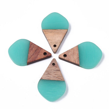 P1023 - 4 pcs. Teal Resin and Wood Teardrop Flat Pendant - 28mm x 18mm - (1.1" x 0.71") - SMALL - Great for Earrings and Necklaces!