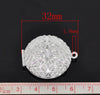 P744 - 5pcs. Silver Plated Carved Round Perfume Diffuser Pendant Photo Picture Locket Box - 32 X 27mm