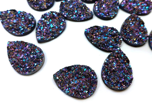 CA656 - 10 pcs Drusy Druzy Resin Embellishment Teardrop Cabochons - Magenta - 25x18mm - 25mm x 18mm - 18x25mm - Tear Drop - Thick: 4.5mm