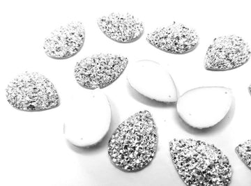 CA671 - 10 pcs Drusy Druzy Resin Embellishment Teardrop Dome Cabochons - Silver - 25x18mm - 25mm x 18mm - 18x25mm - Sew On - 2 Holes