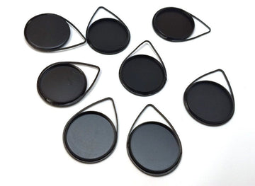 P771 - 10 pcs. Black Pendant Circle Posts Settings Bezels Tray Cabochons - 20mm Glue Pad Setting (Cameo Setting Diameter) - Teardrop