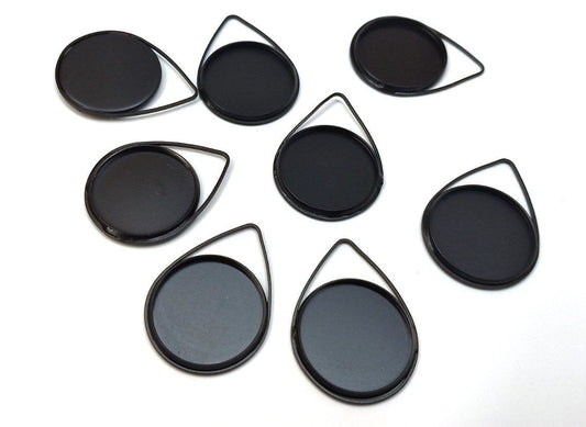 P771 - 10 pcs. Black Pendant Circle Posts Settings Bezels Tray Cabochons - 20mm Glue Pad Setting (Cameo Setting Diameter) - Teardrop