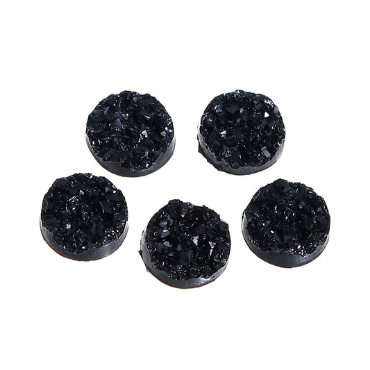 CA182 - 10 pcs Druzy Resin Embellishment Cabochons Black AB- 12mm Diameter - Circle - 3.6mm Thick