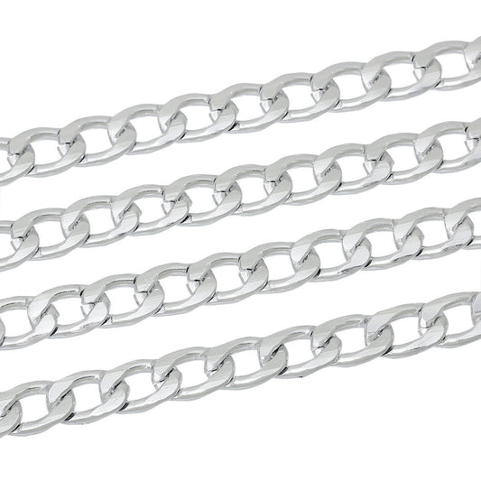 N112 - 2M (6.56 Ft) - Silver Tone Link Curved Chain - 13x9mm - Aluminum - Beveled - Flat