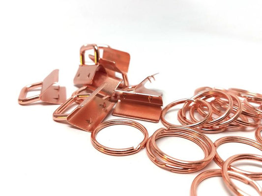 J266A - 20 pcs. Rose Gold Plated Key Fobs and Key Rings - 1" - Beautiful Purse Handbag Hardware - 1 inch - 10 Sets