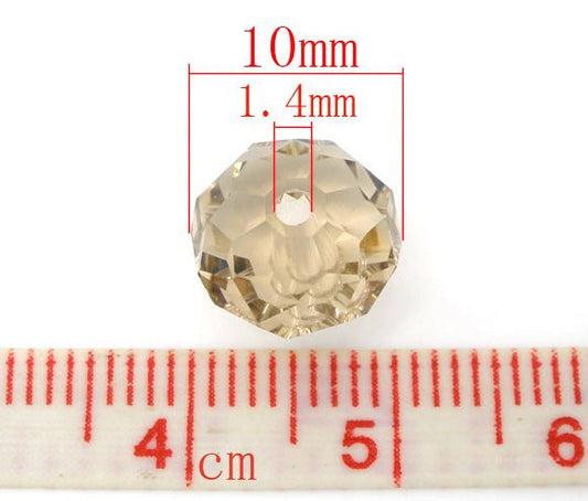 BD649 - 10 pcs. Champagne Brown Crystal Glass Faceted Rondelle Beads - 10mm - Hole Size: 1.4mm