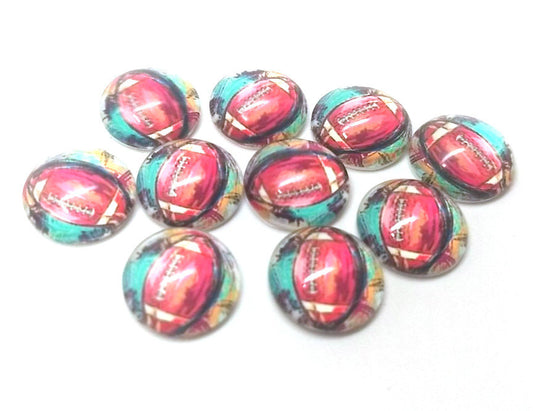 CA683 - 10 pcs Circle American Football Ball Sports Glass Round Dome Seals Tiles Cabochons - 12mm - Multicolor